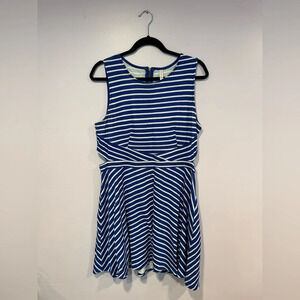 Blue and white stripe cutout dress